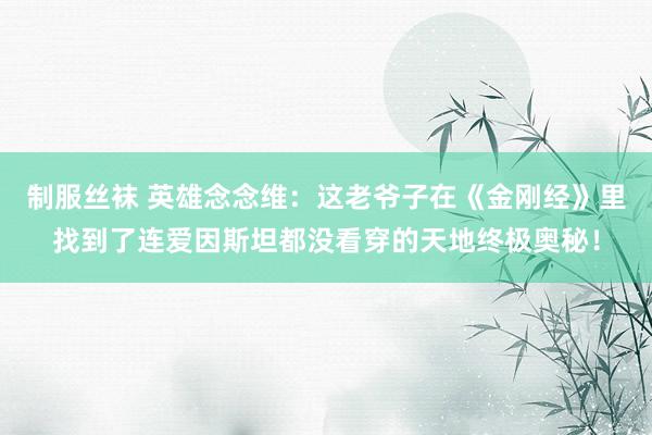 制服丝袜 英雄念念维：这老爷子在《金刚经》里找到了连爱因斯坦都没看穿的天地终极奥秘！